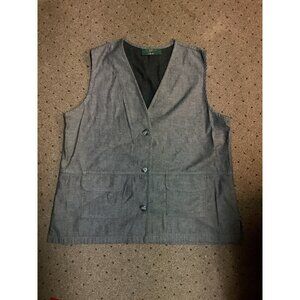 Orvis Vest Men's Large Gray Pockets Cotton Twill Outdoors Cabin Casual